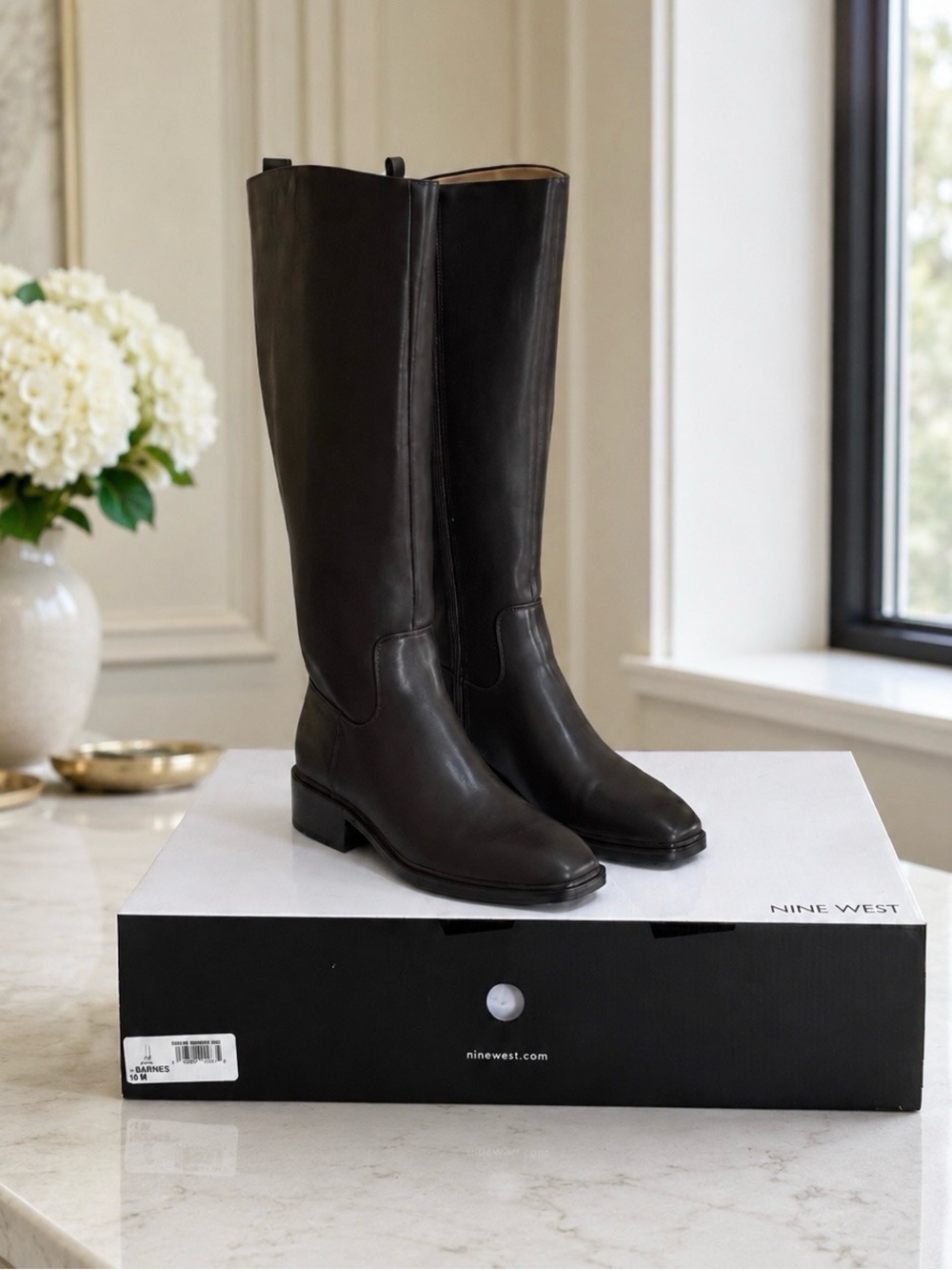 NIB Nine West Women's Barile3 Dark Brown Knee-High Leather Riding Boots! 10M NEW